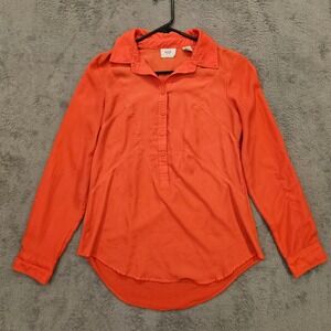 ECI New York Womens Orange Long Sleeve Mixed Media Button Front Blouse Size M